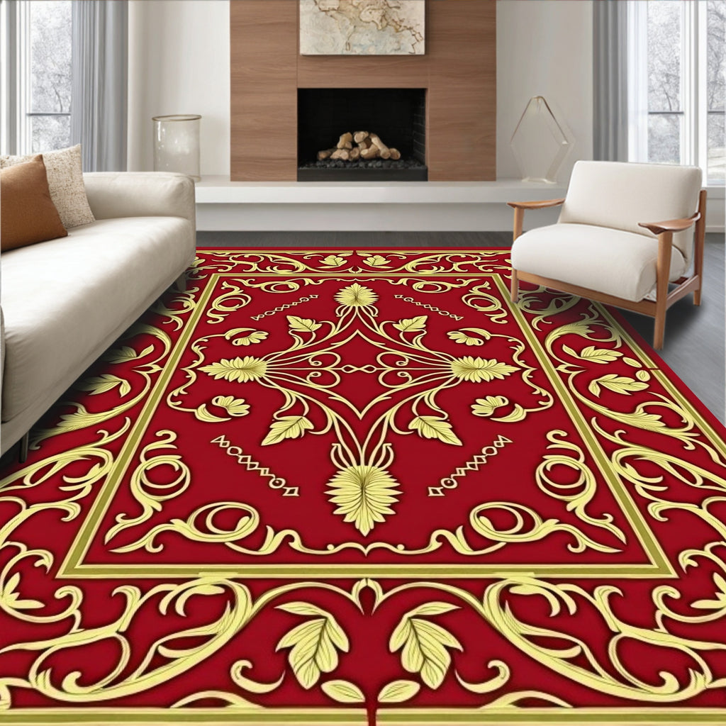 Ornate Floral Red 24K Gold Design Rug