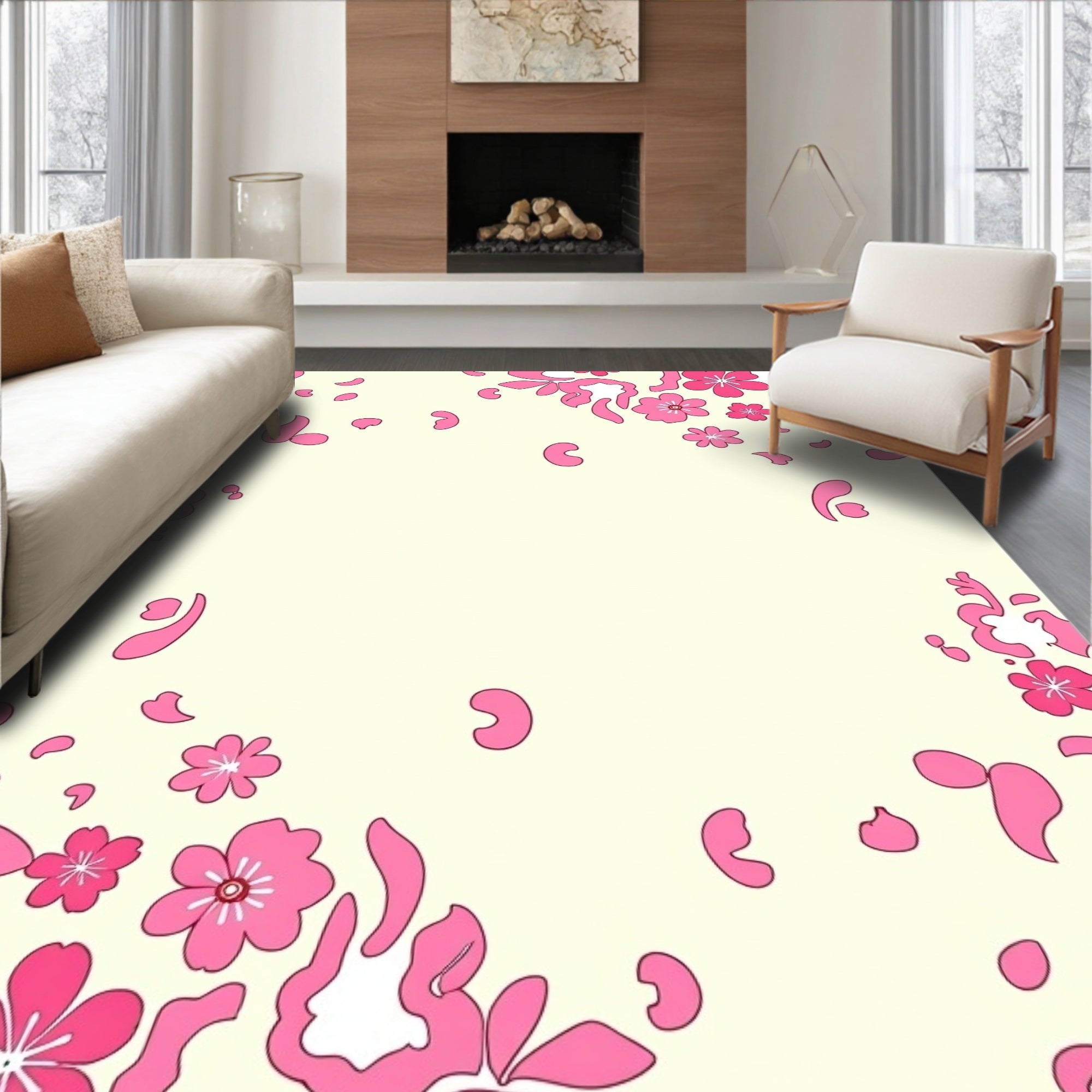 Pink Floral Blossom Pattern Rug