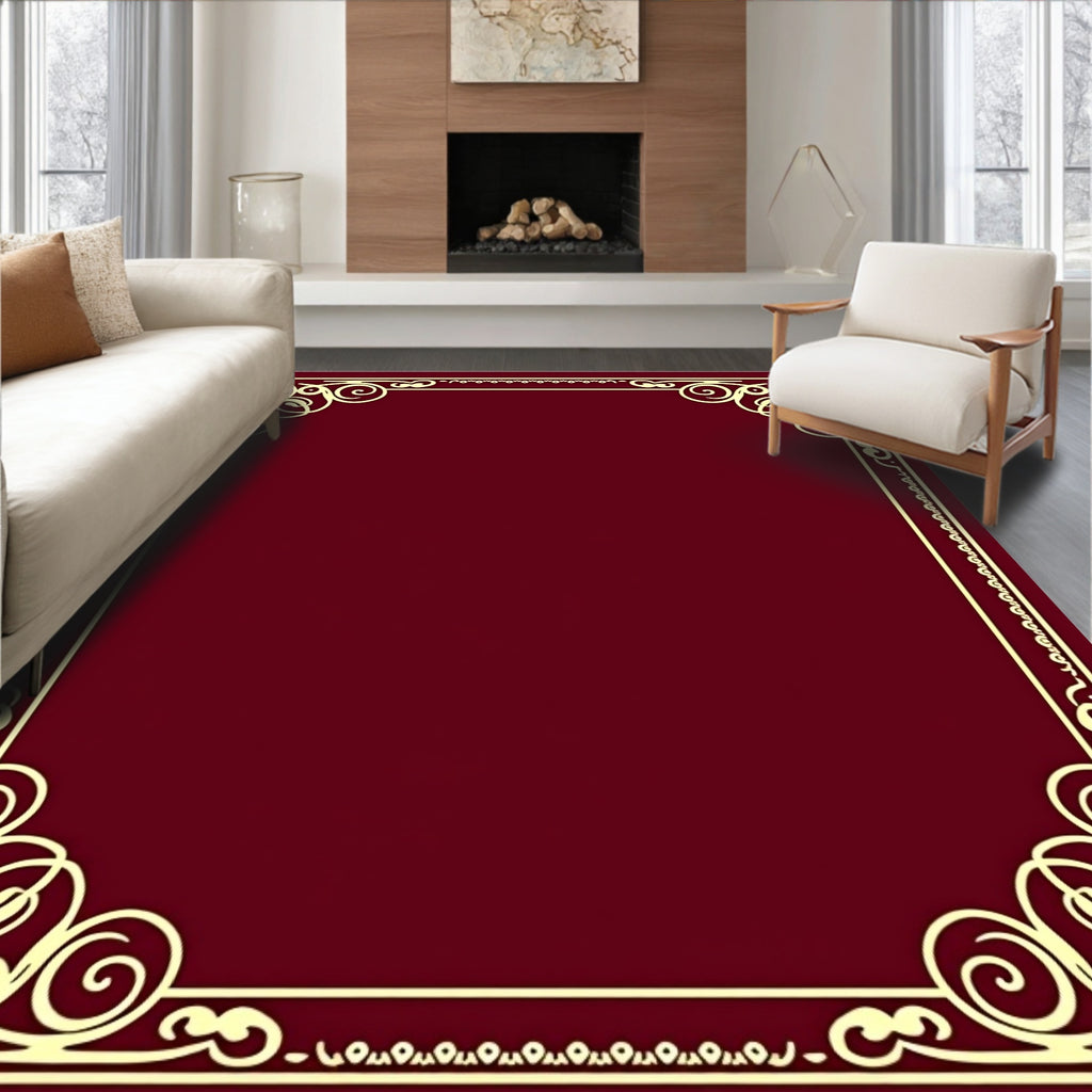 Elegant Burgundy Swirl Border Rug
