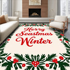 Red Holly Berry Swirl Border Rug