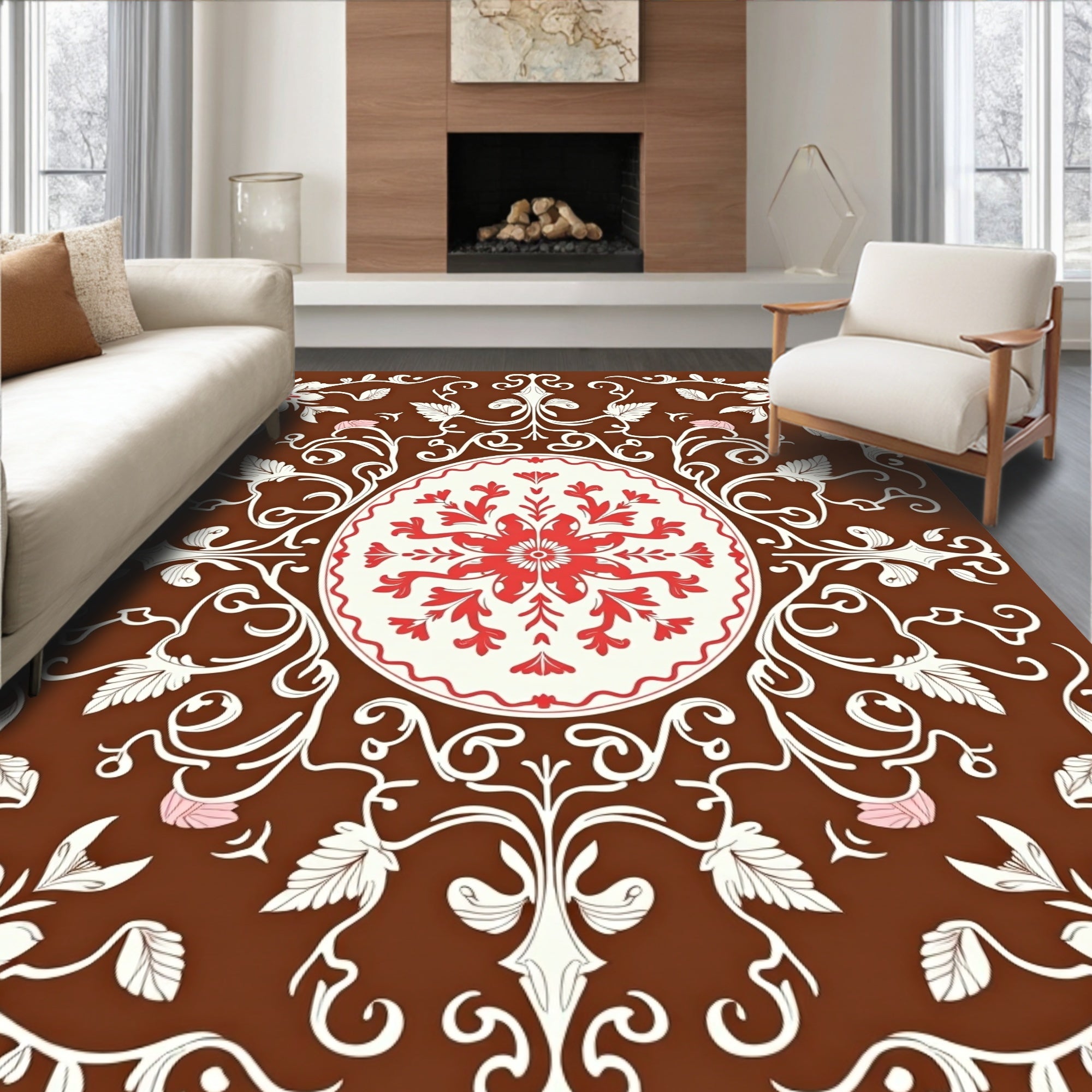 Vine And Floral Medallion Pattern Rug