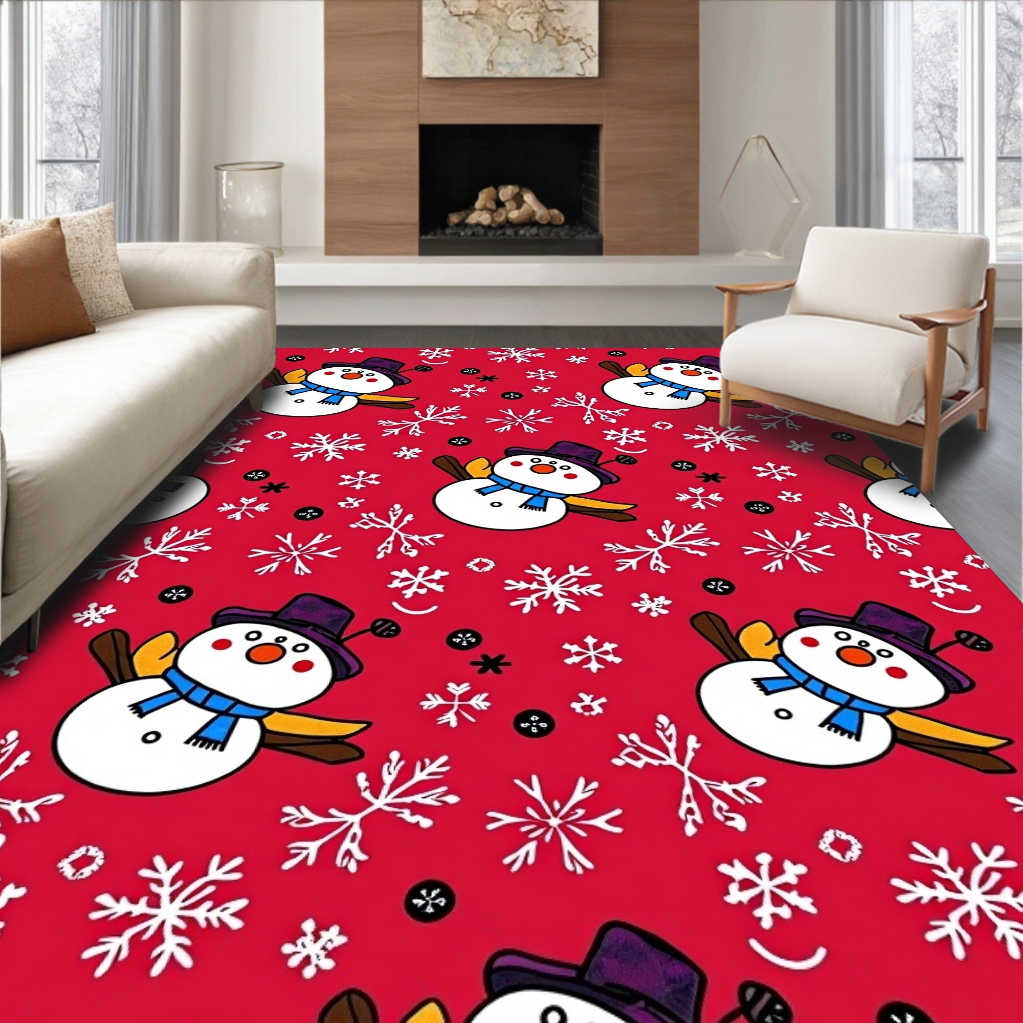 Winter Snowman Snowflake Pattern Rug