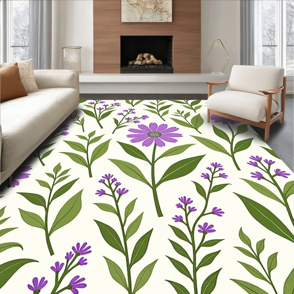 Purple Floral Branch Pattern Rug