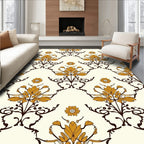 Elegant Orange Golden Floral Damask Rug