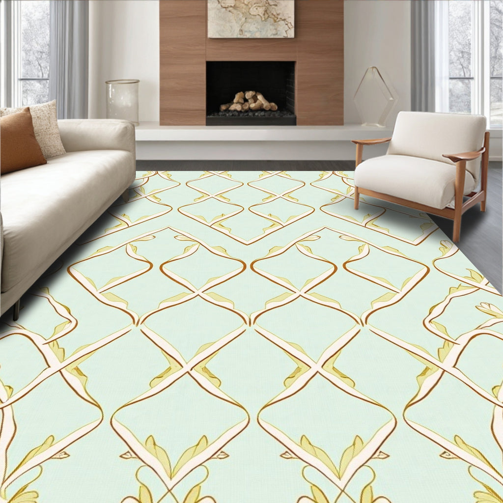 Subtle Pastel Chain Link Floral Design Rug