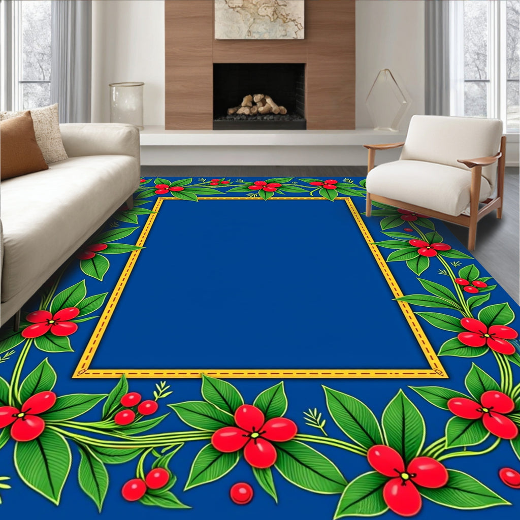 Bold Red Floral Vine Border Design Rug