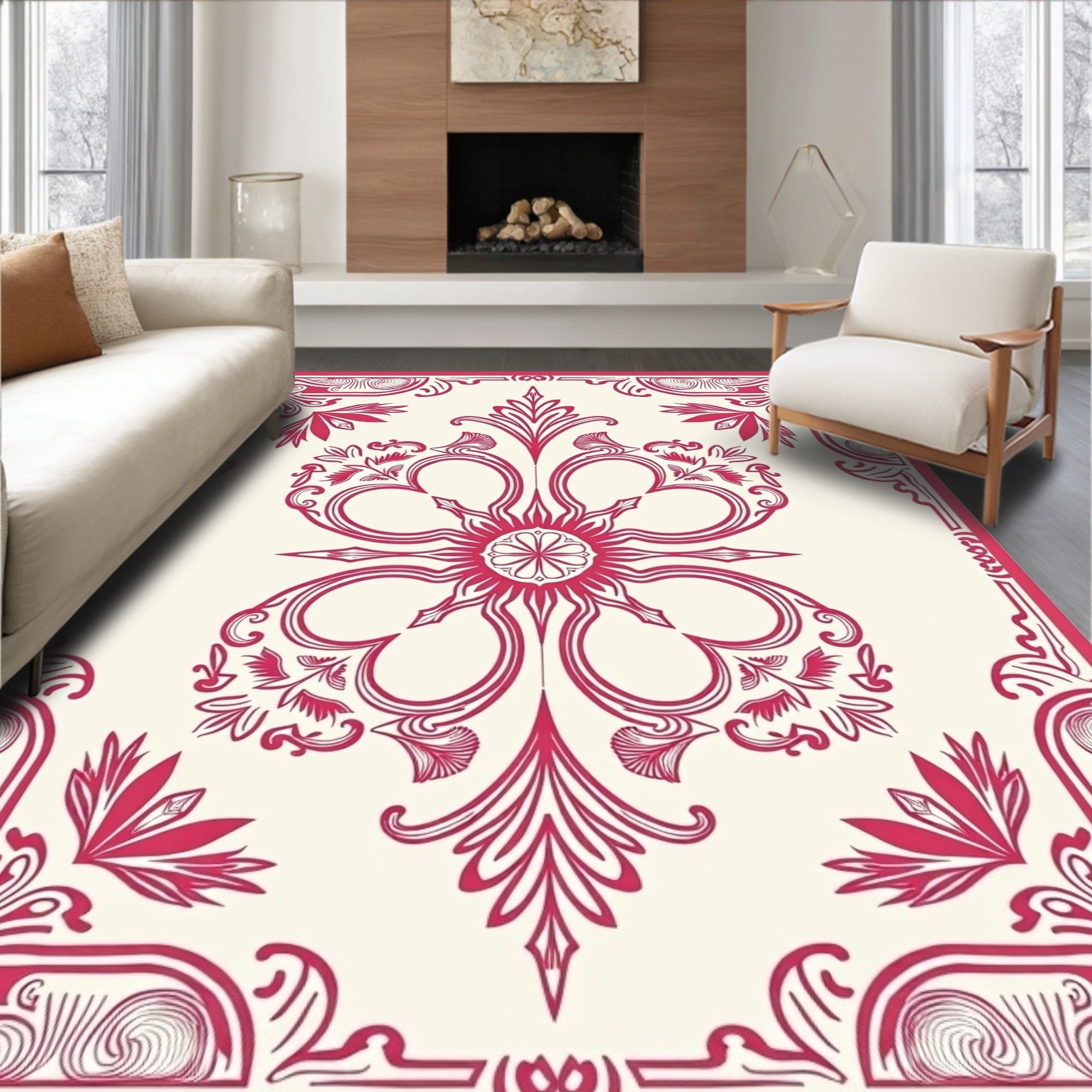Ornate Floral Scrollwork Design Rug