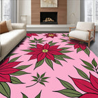 Red Floral Pattern on Pink Background Rug