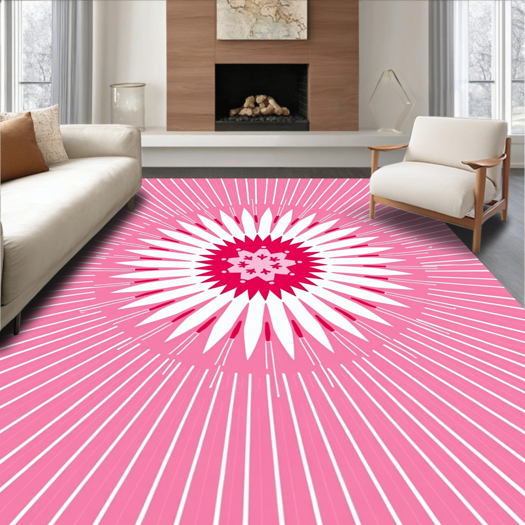 Radiant Pink Starburst Pattern Rug