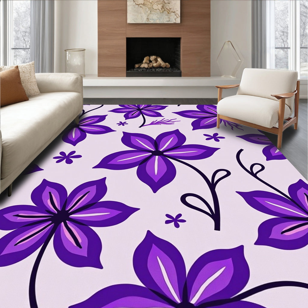 Bold Purple Floral Pattern Rug