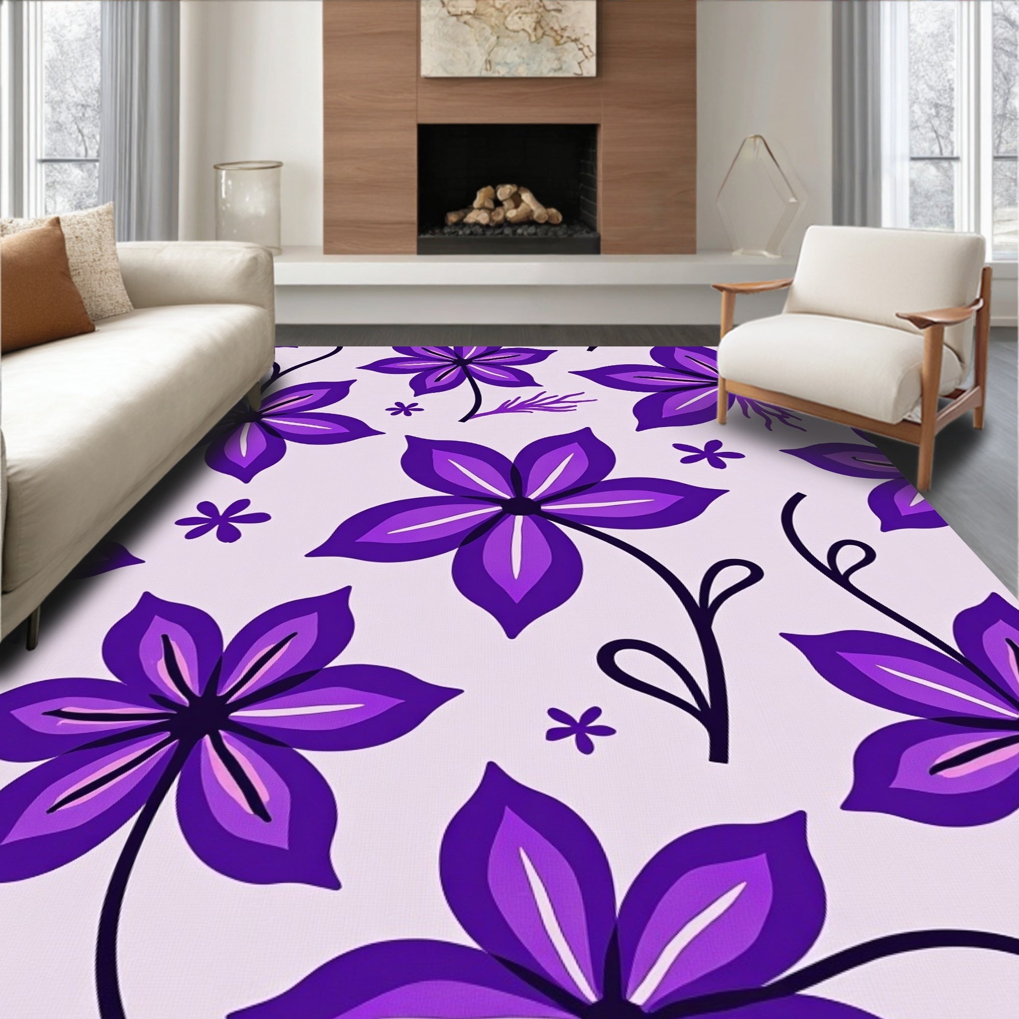 Bold Purple Floral Pattern Rug