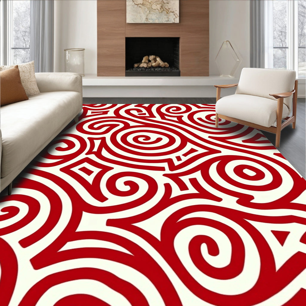 Crimson Swirls Abstract Pattern Rug