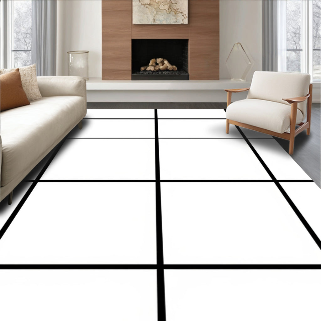 Classic Black White Grid Pattern Rug