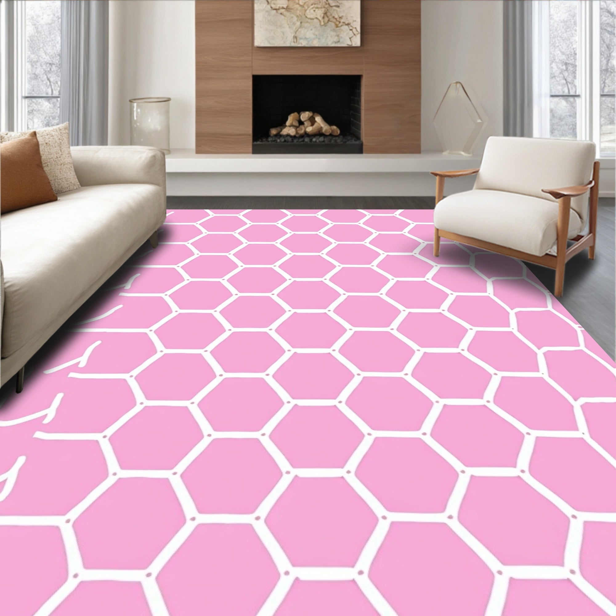 Modern Geometric Hexagon Pattern Rug