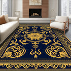 Navy and Gold Ornate Floral Medallion Rug