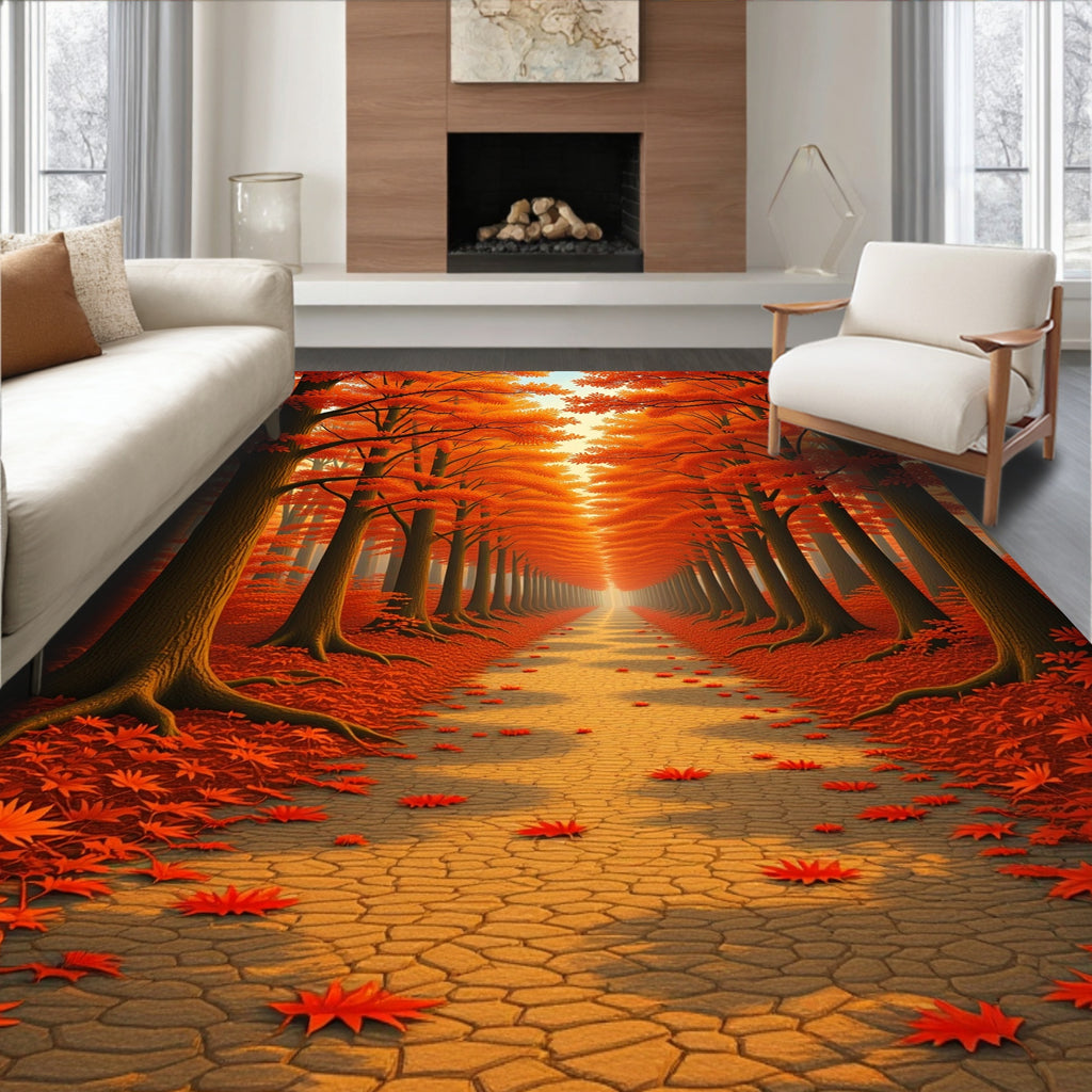 Autumn Forest Path with Maple Leaves Rug