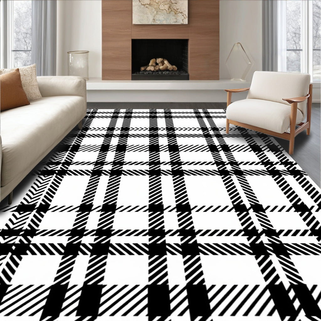 Classic Black White Checked Pattern Rug