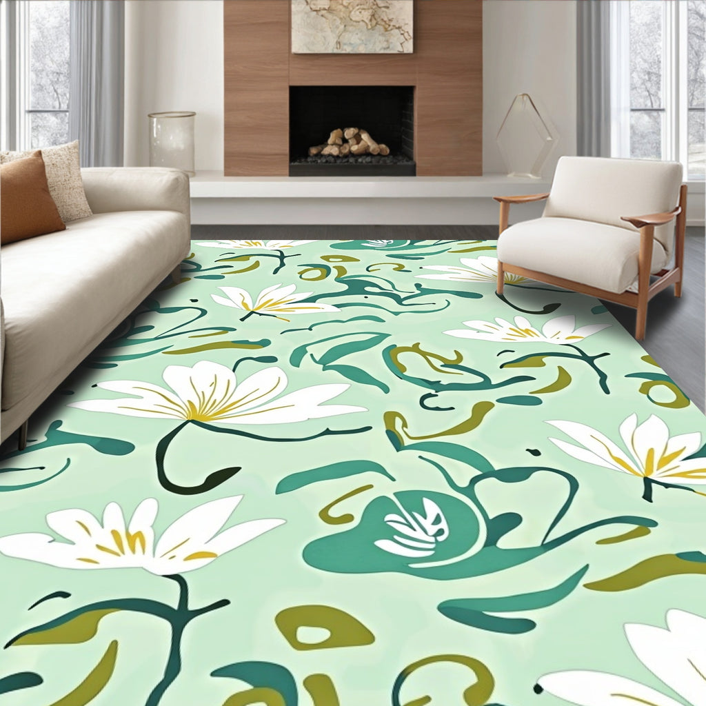 Abstract Floral Water Lily Pattern Rug