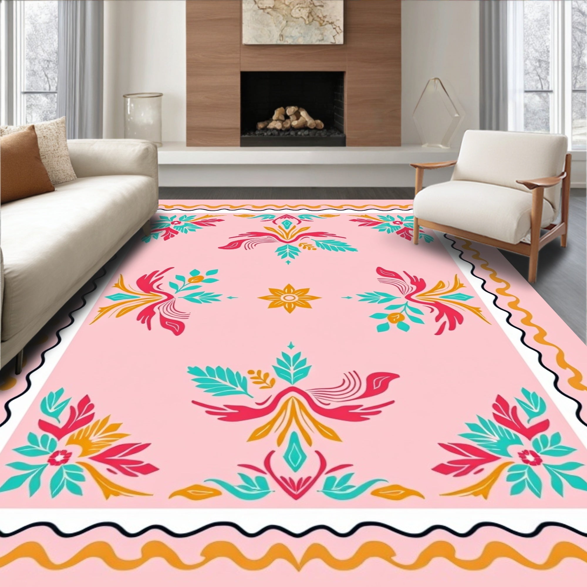 Pink Floral Medallion Pattern Rug