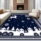 Festive Deer and Village Silhouette Rug