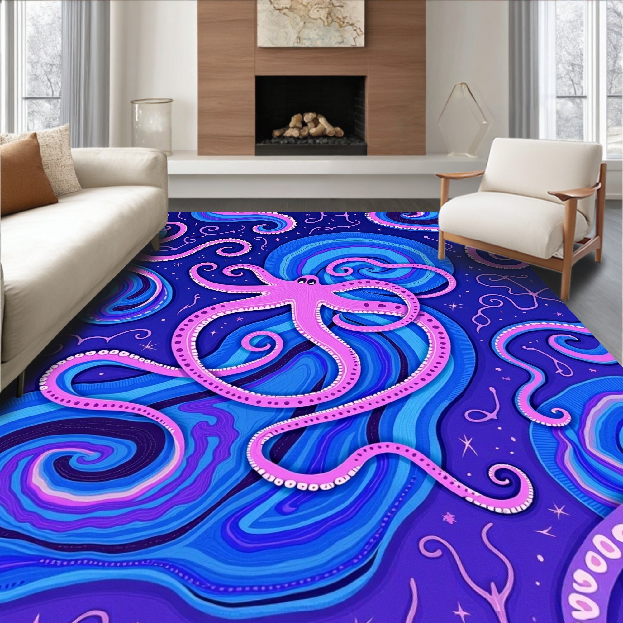 Vibrant Octopus Spiral Swirl Design Rug