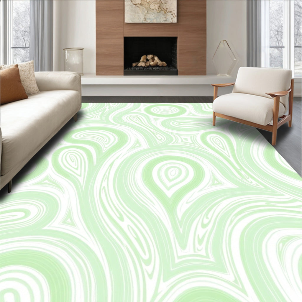 Light Green Swirl Pattern Design Rug