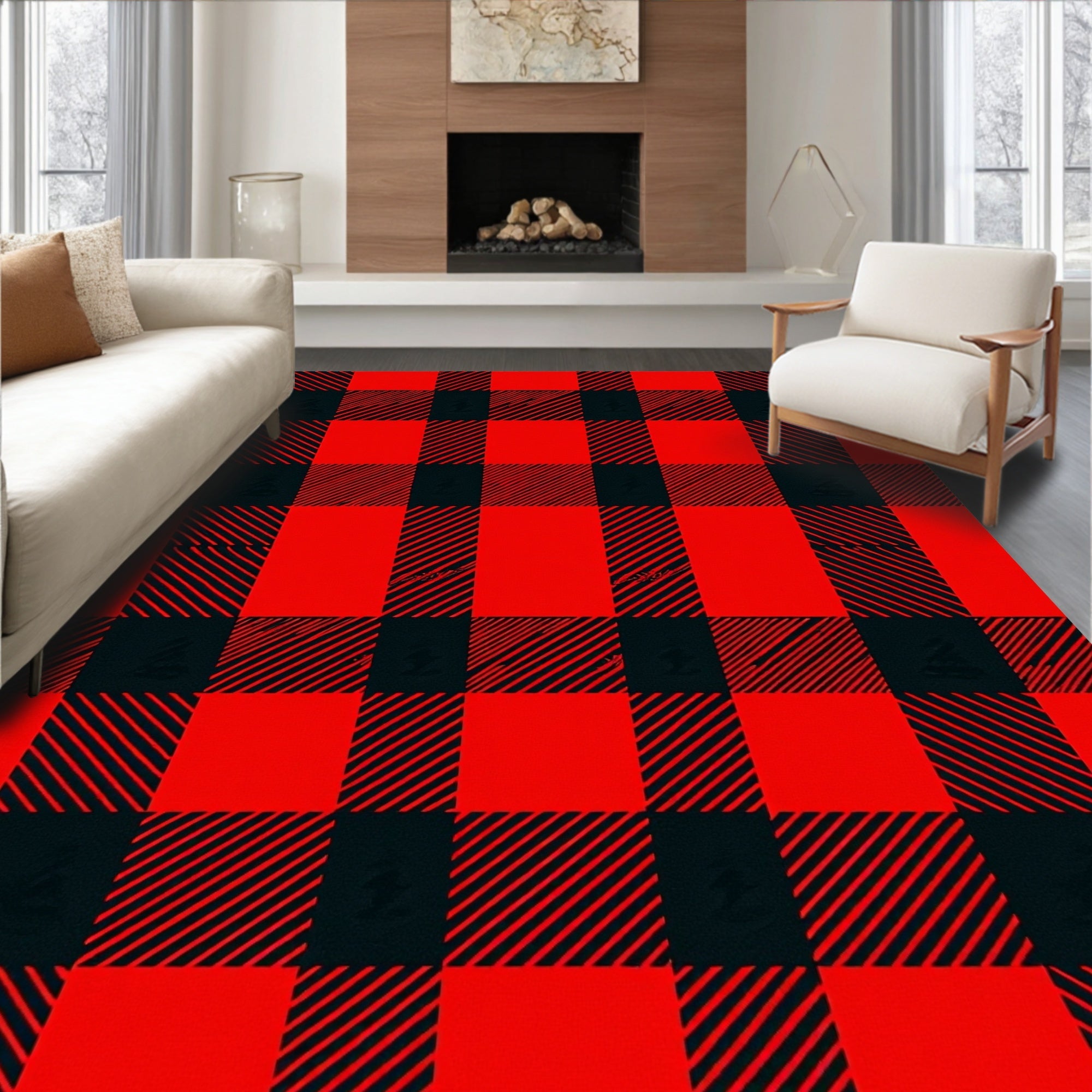 Red Black Buffalo Check Plaid Rug
