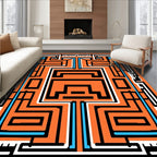 Orange Maze Pattern with Blue Accents Rug