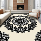Ornate Black White Mandala Pattern Rug