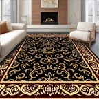 Ornate Black Gold Swirl Pattern Rug