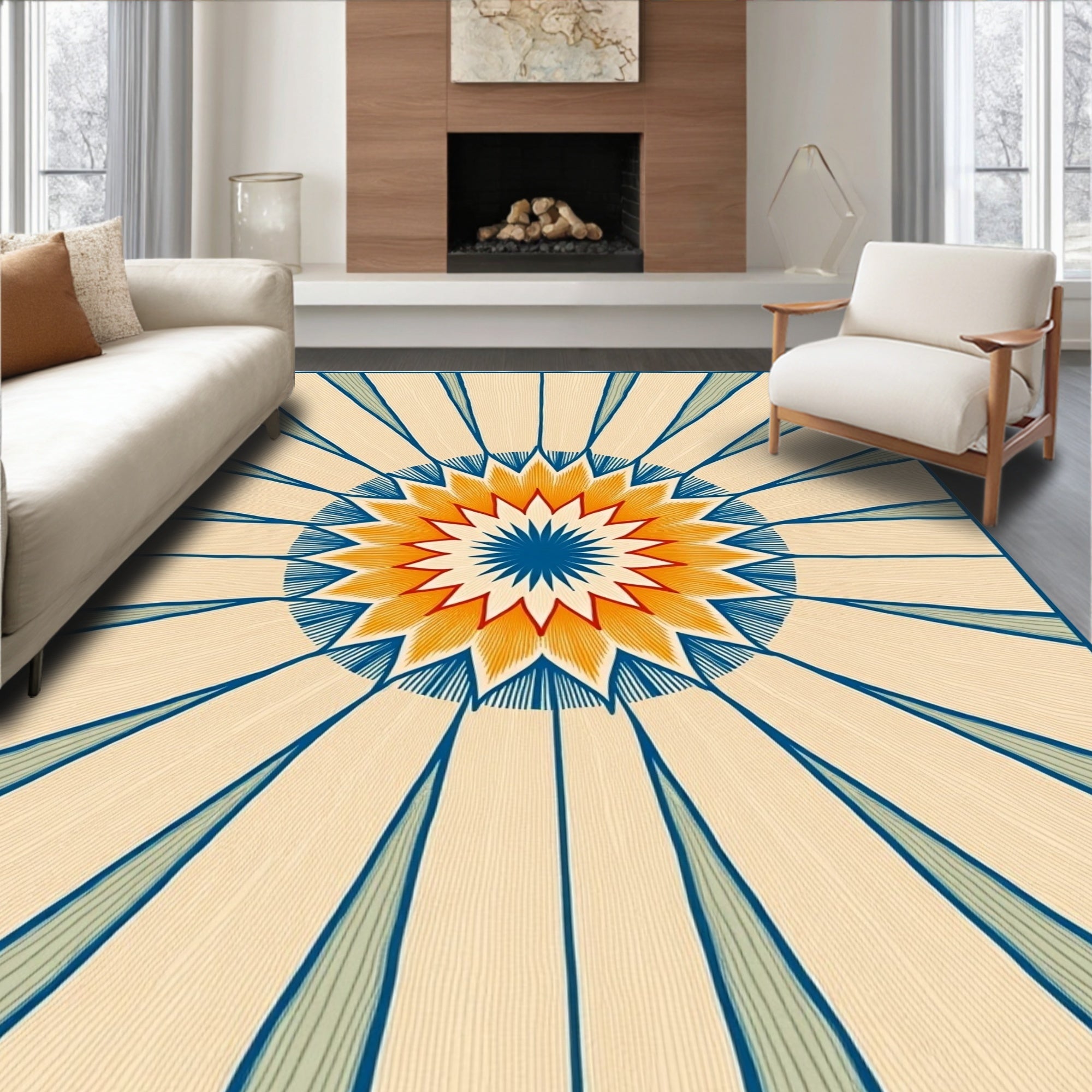 Radiant Sunburst Geometric Pattern Rug
