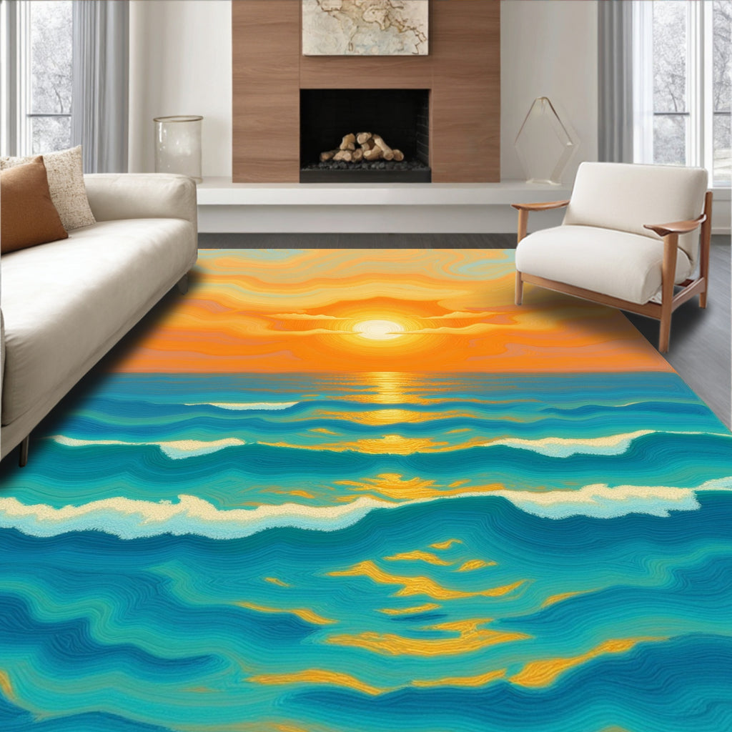 Vibrant Sunset Ocean Wave Art Rug