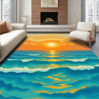 Vibrant Sunset Ocean Wave Art Rug