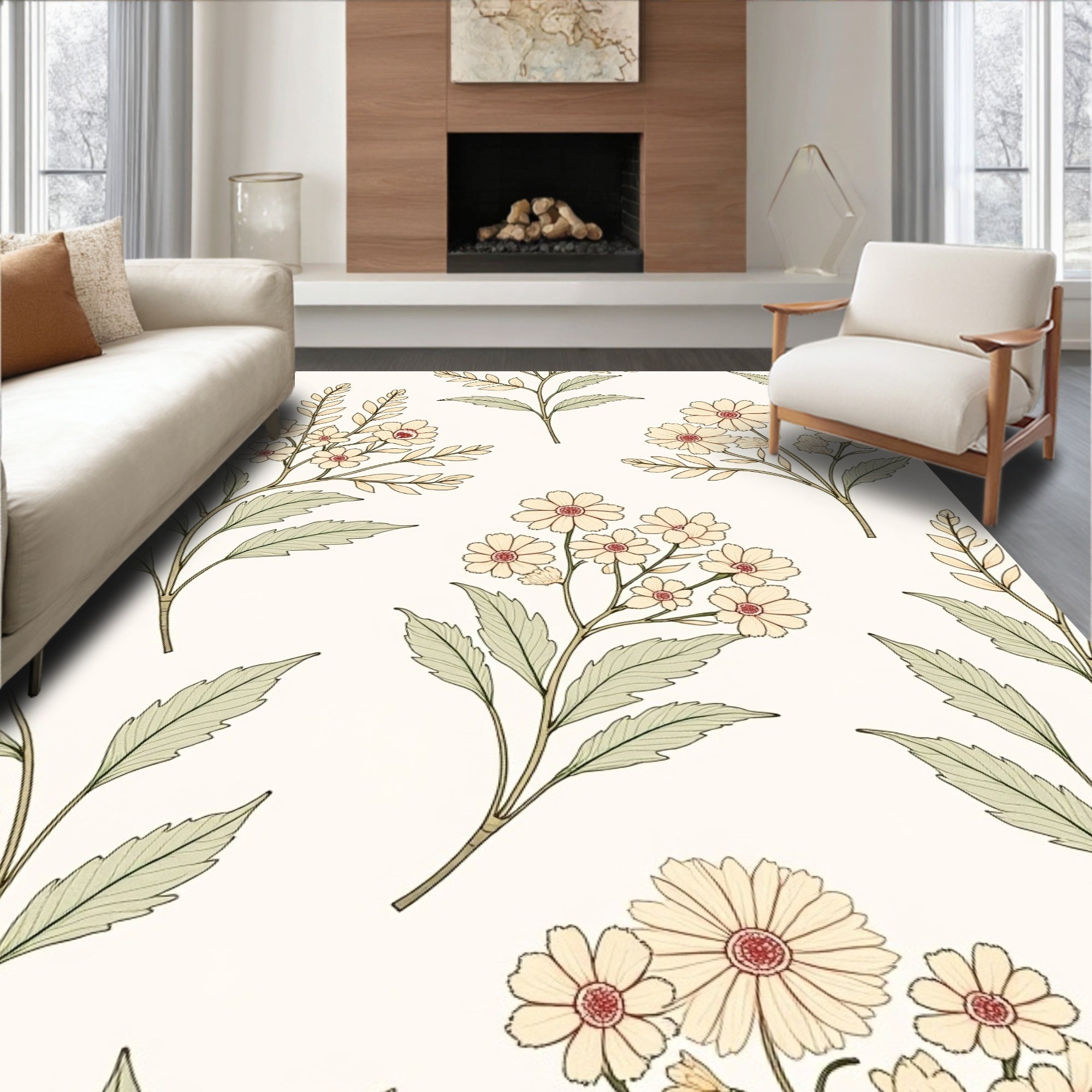 Delicate Floral Botanical Pattern Rug