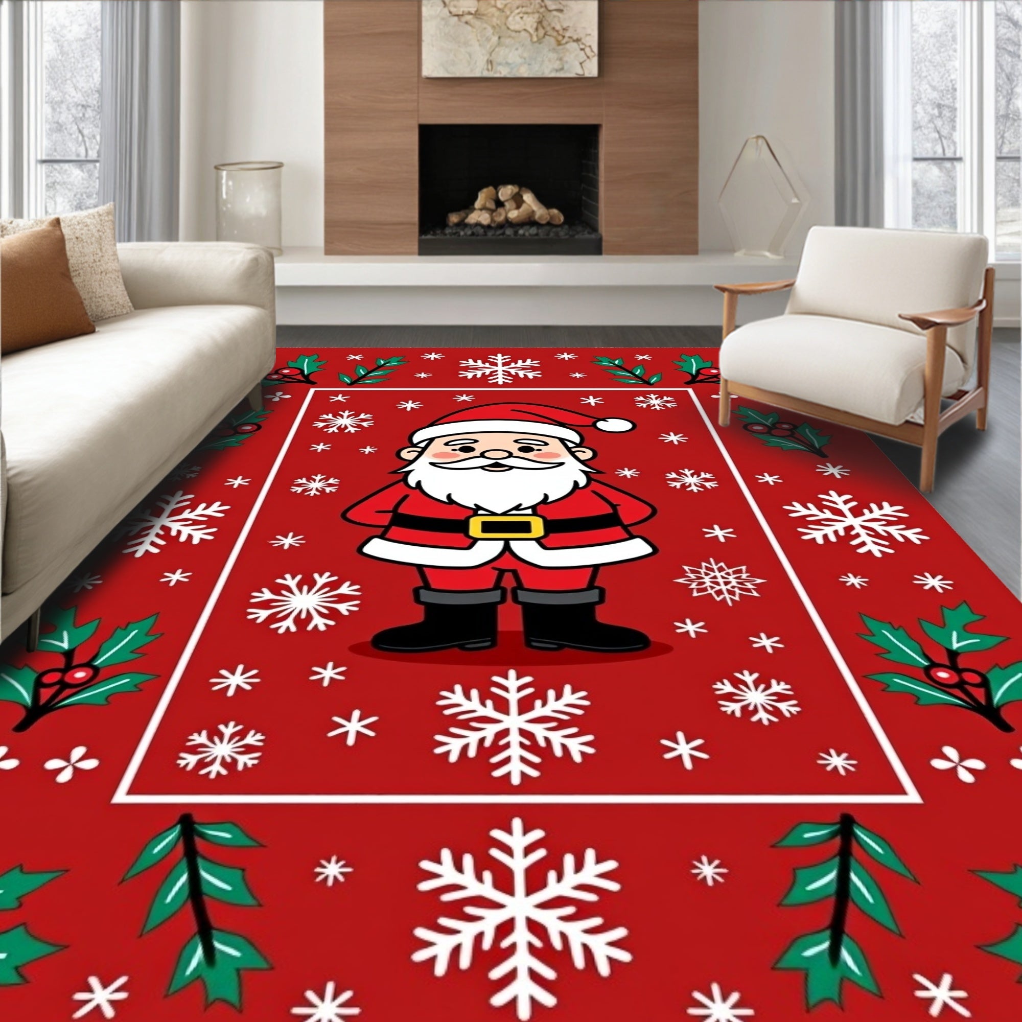 Joyful Santa Claus Snowflake Pattern Rug
