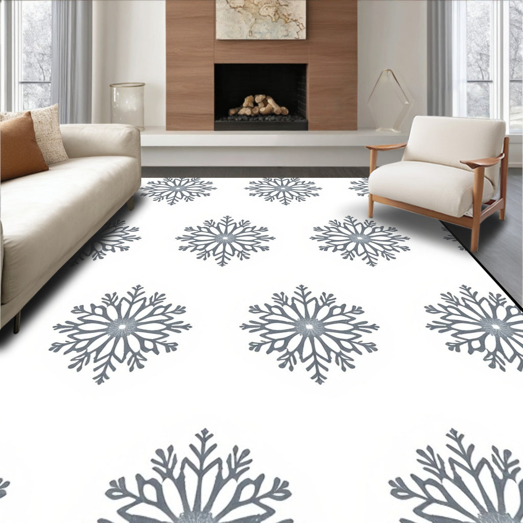 Silver Snowflake Minimalist Pattern Rug