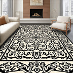 Vintage Black Ivory Floral Pattern Rug