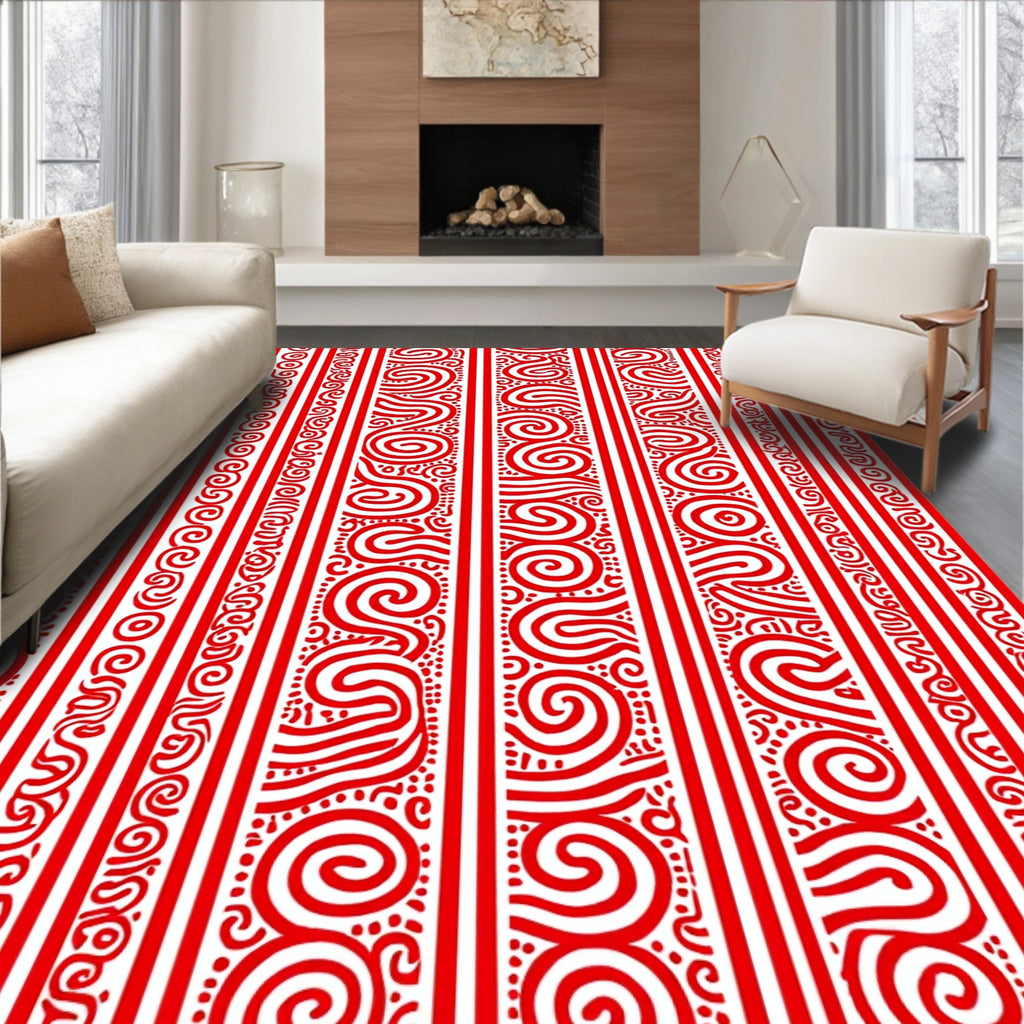 Red Stripe Organic Swirl Pattern Rug