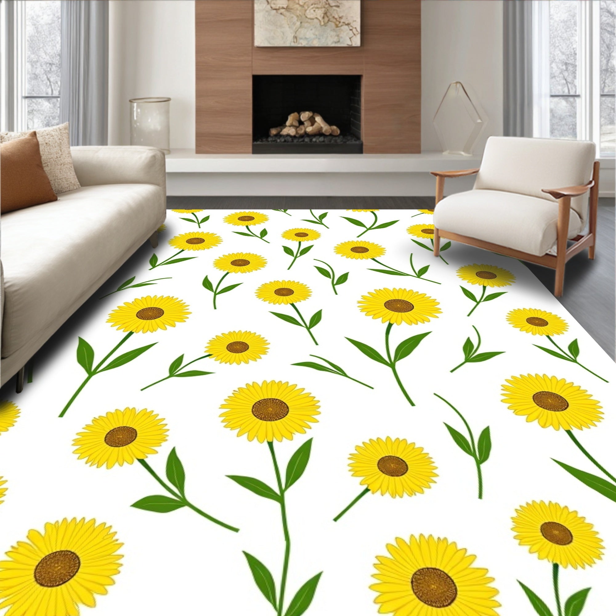 Yellow Daisy Floral Pattern Rug