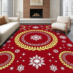 Crimson Festive Snowflake Laurel Design Rug