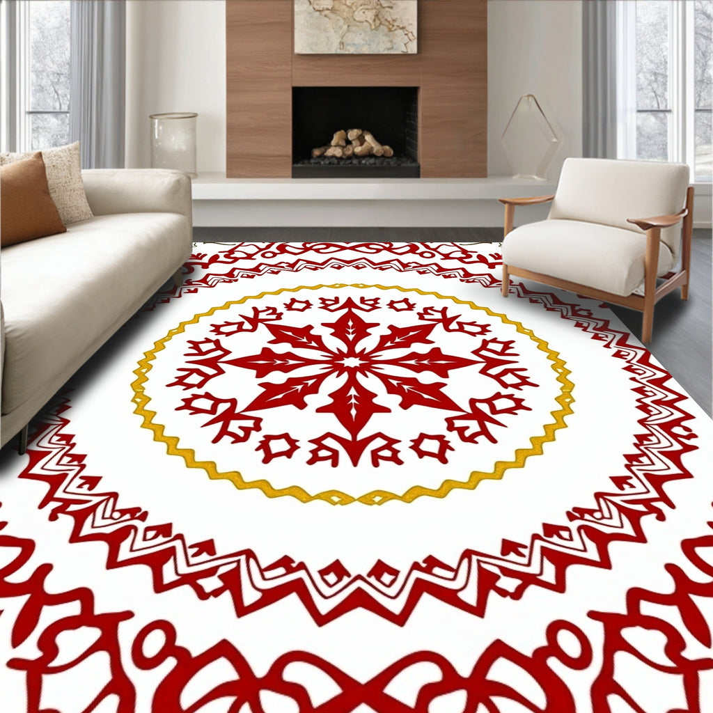 Red Gold Mandala Intricate Design Rug