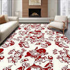 Red White Whimsical Figural Pattern Rug