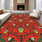 Crimson Red Green Floral Scrolls Rug