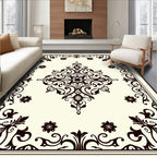 Ivory Black Abstract Intricate Floral Design Rug