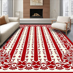 Artistic Red Cream Floral Stripe Rug
