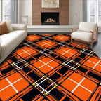 Bold Orange Black White Plaid Design Rug
