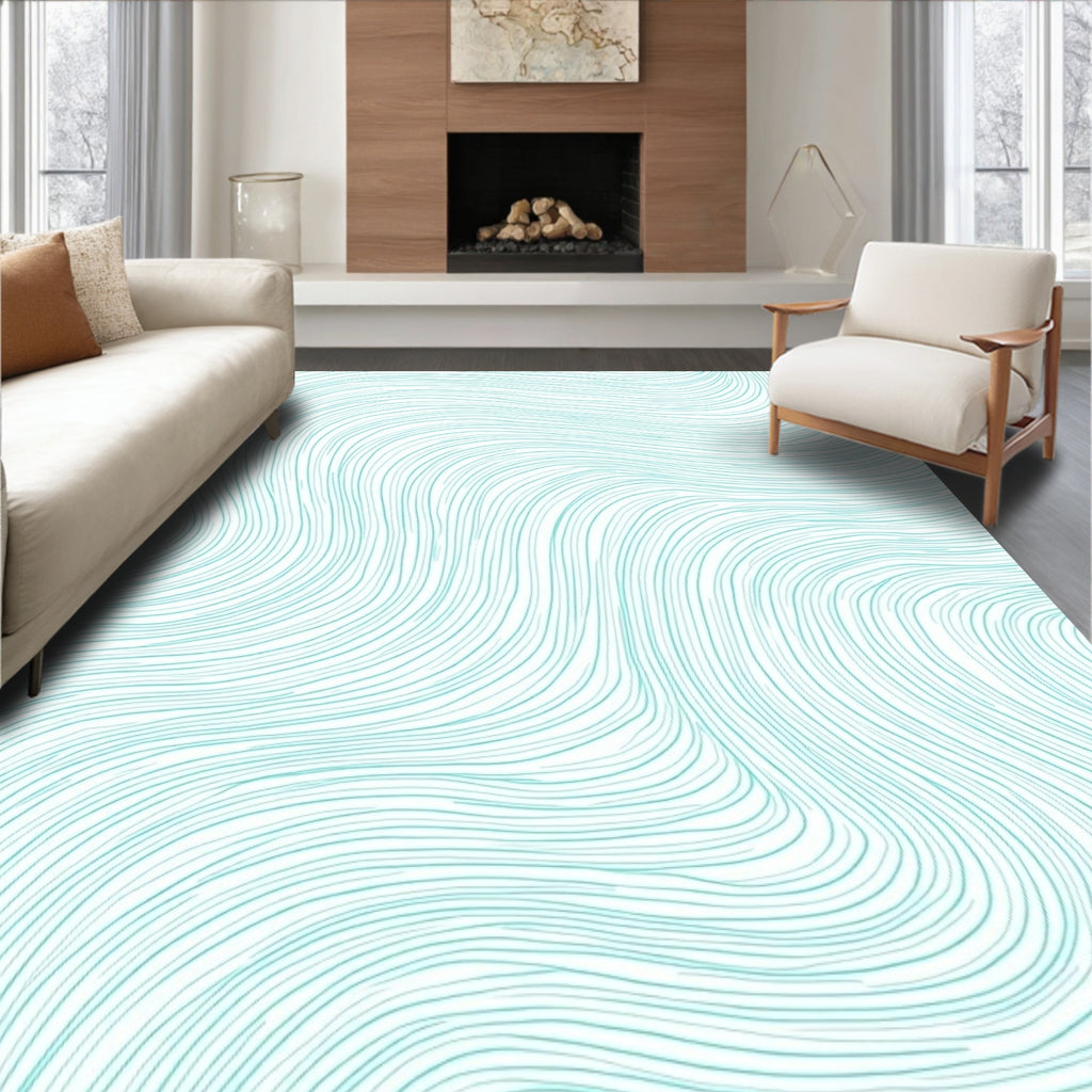 Aquamarine Flowing Lines Abstract Rug