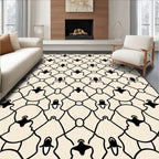Cream Black Interlocking Figure Pattern Rug