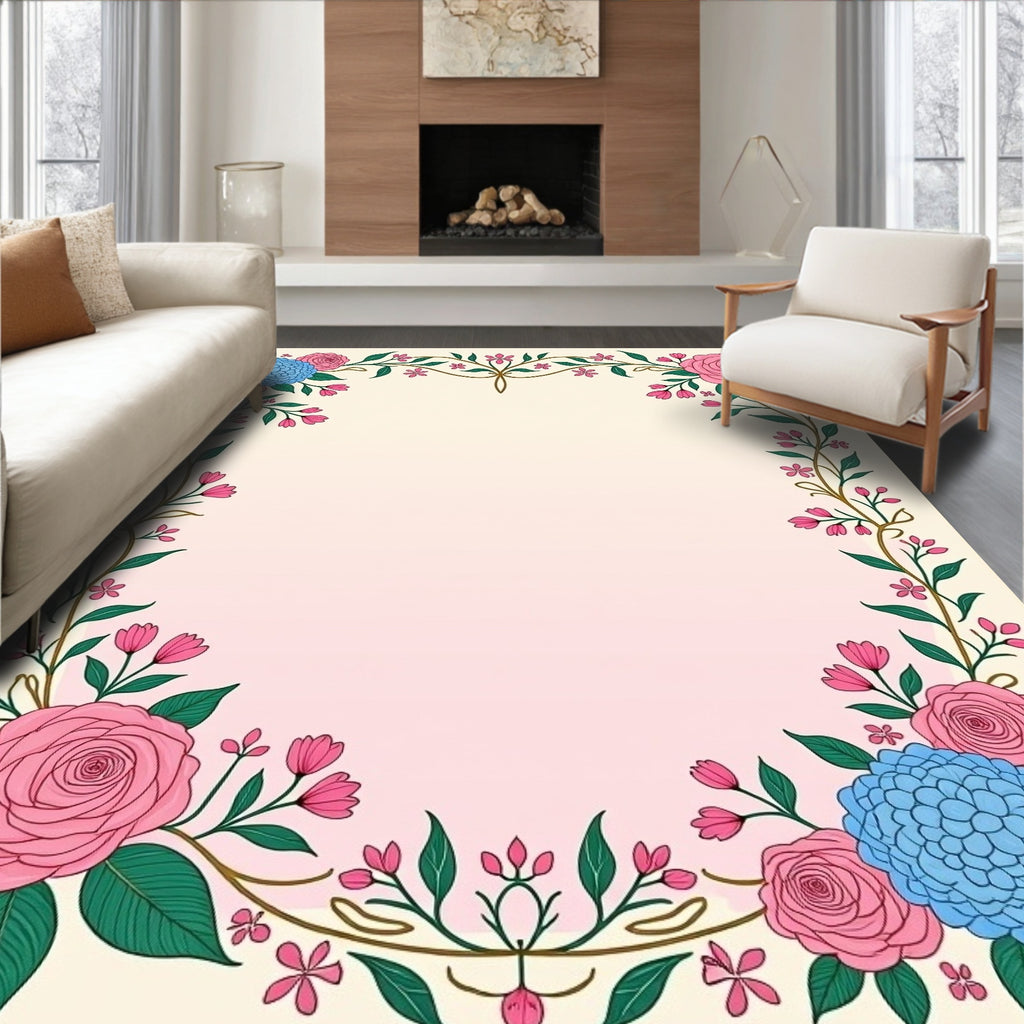Pink Hydrangea Rose Floral Garland Rug