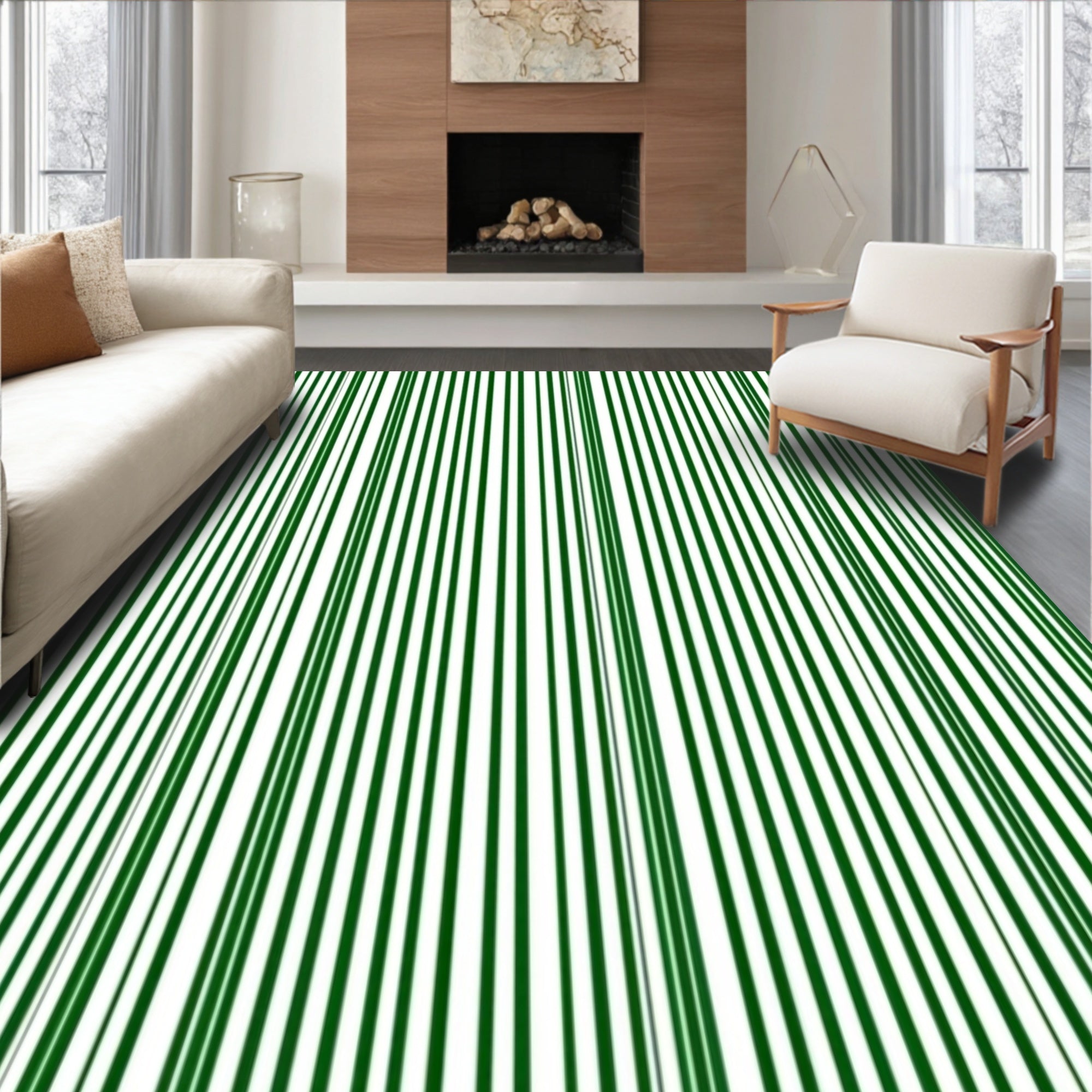 Modern Dark Green Stripe Pattern Rug